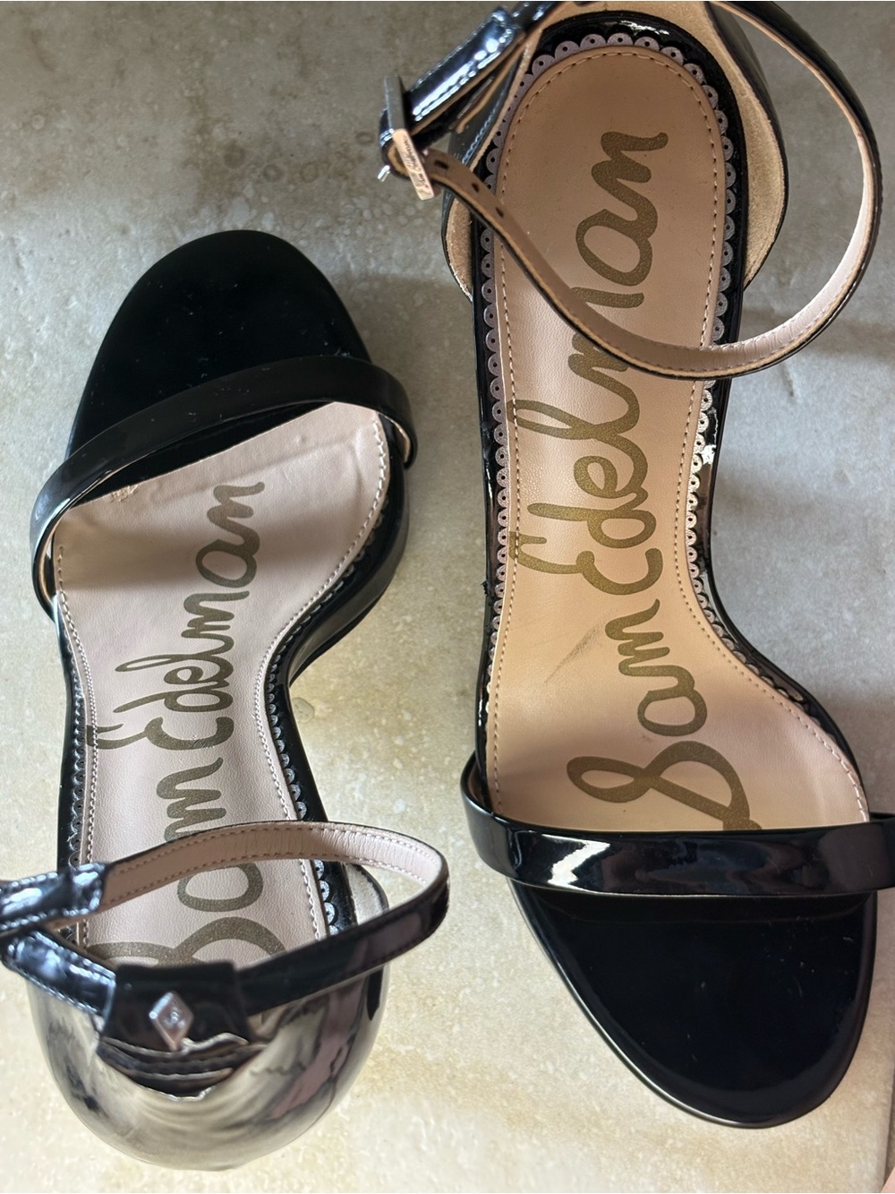 Sam Edelman Arielle Black Patent Ankle-Strap Heeled Sandals - Picture 9 of 10